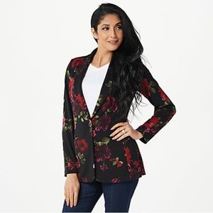 Susan Graver Floral Bonded Liquid Knit Blazer